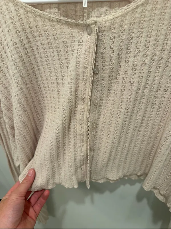 Waffle-Knit Cropped Button Cardigan - Blush - Image 4