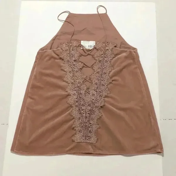 DO+BE Blush Velvet Lace‎ Up Back Halter Tank Top Y14120 Small NEW - Image 3