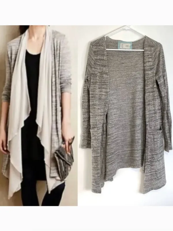 SATURDAY SUNDAY ANTHROPOLOGIE ANTHRO Eagan Cardigan Gray Open Sweater NO LINING - Image 2
