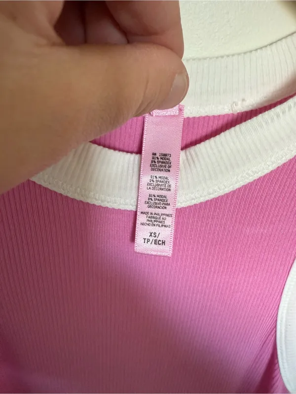 NWOT SKIMS Cotton Rib Ringer Tank Dress Pink White Contrast Bodycon XS - Image 9