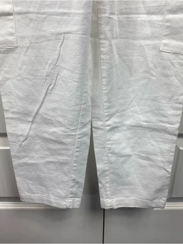 CI SONO Linen Blend Straight Leg Pull On Pants • Medium White Loose Drawstring - Image 3
