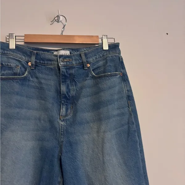 Ann Taylor LOFT Blue Denim High Rise Straight Jeans in Vintage Mid Indigo Wash - Image 8