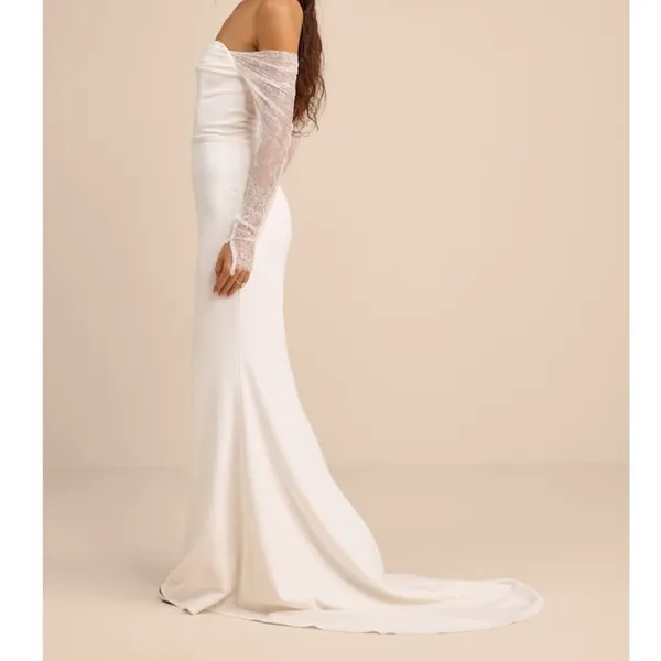Lulus Lux Bridal NWOT Anabella White Off-the-Shoulder Mermaid Maxi Wedding Dress - Image 4