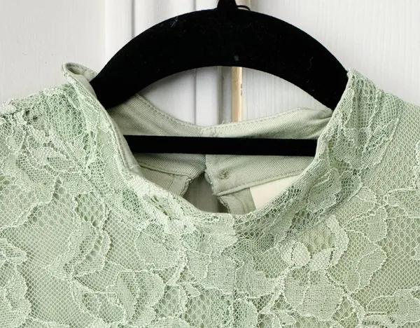 Anthropologie Maeve Mock-Neck Ruffle Sleeve Lace Mini Dress, Size L - Image 8