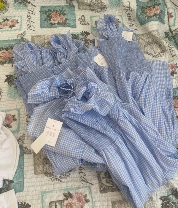 Eileen West Gingham Smocked Tiered Midi Dress NWT - Image 7