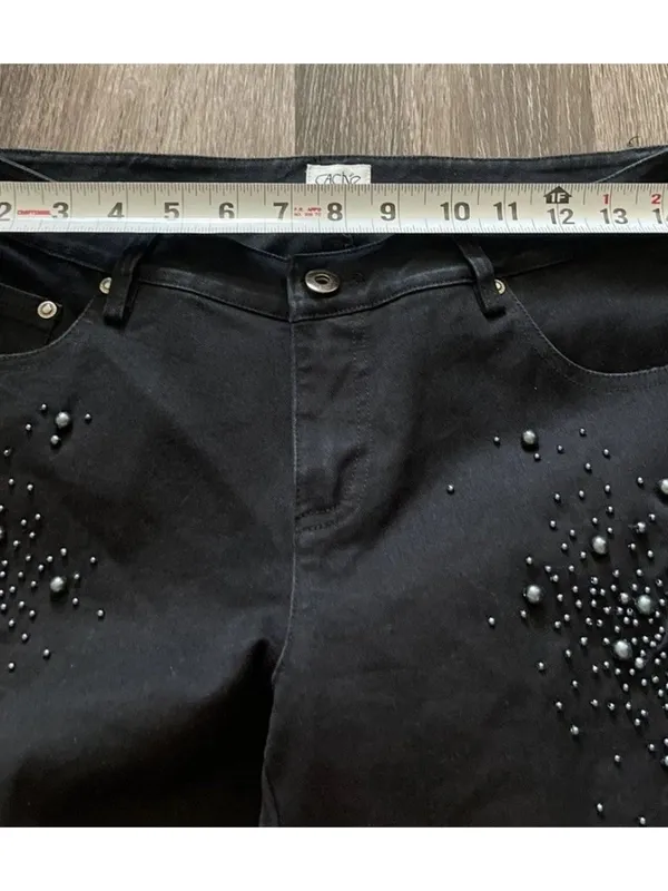 Cache Embellished Flare Jeans Size 4 Y2K Faux Pearl Beaded Black Denim Pants - Image 5