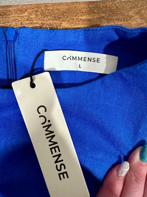 COMMENSE Sleeveless Wrap Style Mini Dress Cobalt Blue Linen Blend L NWT - Image 4