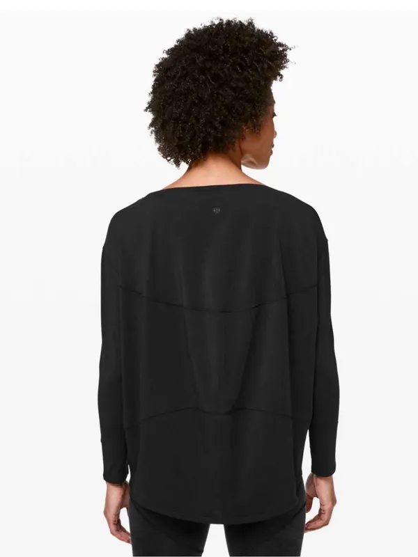 Lululemon Womens Back In Action Shirt Size 8 Pima Cotton Black Athleisure W3CE0S - Image 2