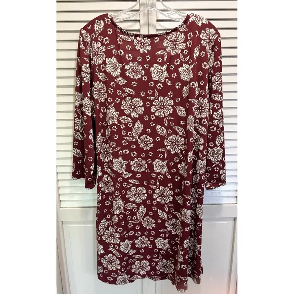 R&B Collection Floral Midi Dress‎ Size 3XL 3/4 Sleeve Scoop Burgundy/Cream Boho - Image 5