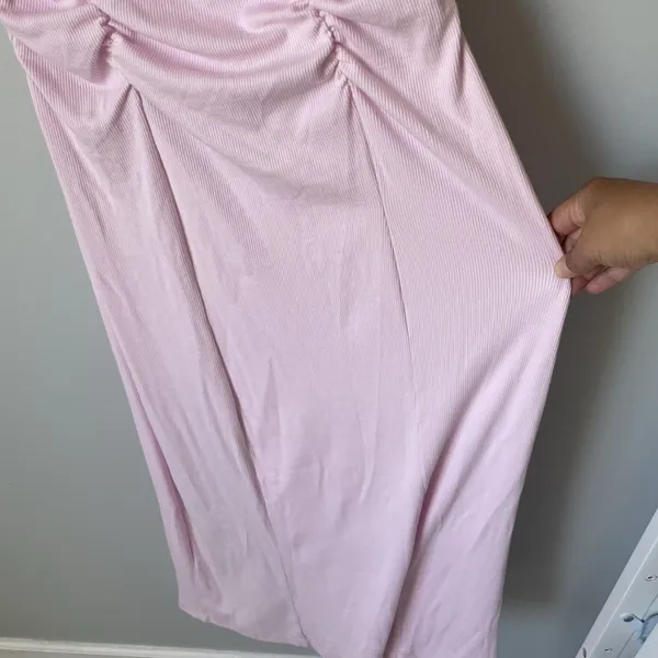 Daily Practice Line It Up V-Neck Maxi Dress Pink White Ribbed Size Medium - Image 8