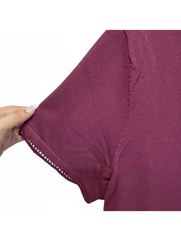 Avenue Purple Short Sleeve Knitted Trim Top Plus Size 18/20 - Image 3