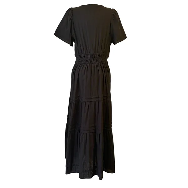 Umgee Tiered Maxi Dress‎ Medium Boho Cottagecore Smocked Waist Cotton LBD Black - Image 5