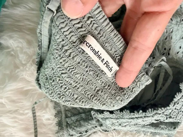 Abercrombie & Fitch Sage Green Lace Crochet Eyelet Peplum Cami Tank Top - Image 3