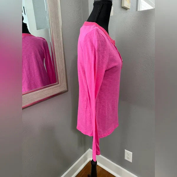 Bibi Hot Pink Barbiecore Crochet Trim Henley Size Small. - Image 5