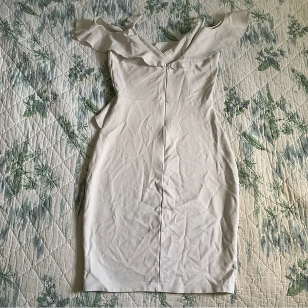 Aqua Ruffle Asymmetrical Bodycon Bridal Shower Dress M White - Image 6