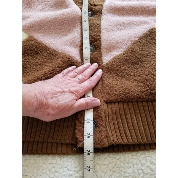 LUSH Women's Teddy Jacket Coat Color-block Brown Cream Pink Size S - Image 7