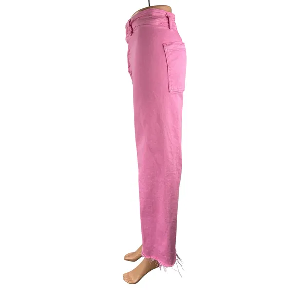 Zara The Marine Straight Womens Pink Raw Frayed Hem Wide Leg Denim Jeans Pants 4 - Image 3