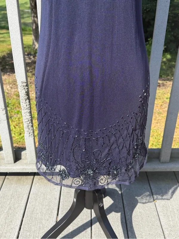 American Eagle Navy Beaded Mesh Hem Dress XS Y2K Boho Glam Embellished - Image 9