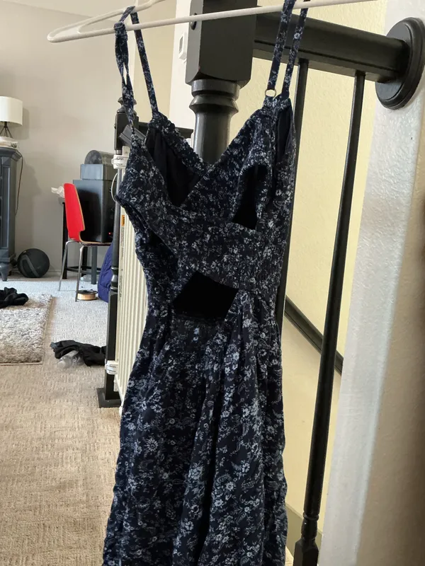 Navy dress with slit and open back Blue - Image 3