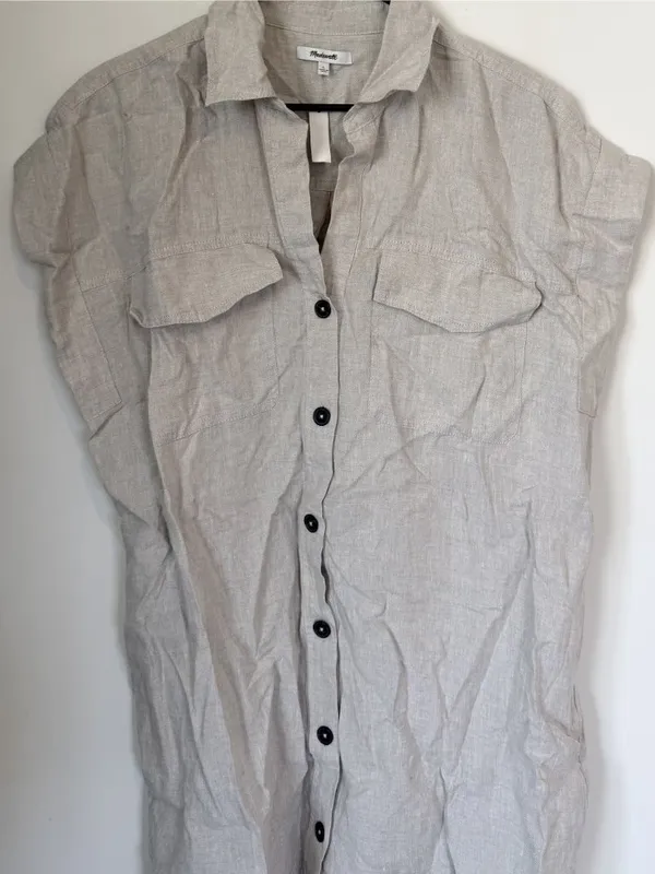 NWT Madewell Utility Short-Sleeve Mini Shirtdress in 100% Linen - Size: Large - Image 5