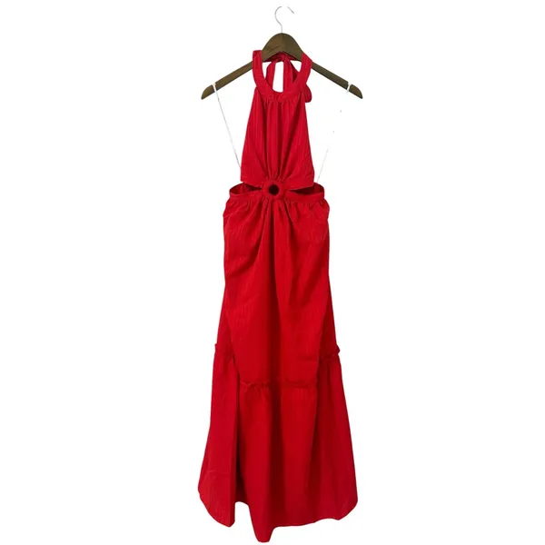 Lulus Island Vacay Red Tie-Back Maxi Dress size Small NWOT - Image 5
