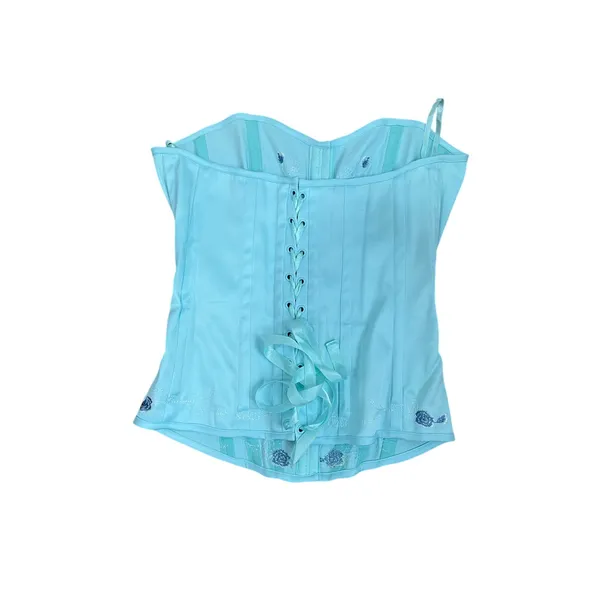 Vintage Y2K Charlotte Russe Blue Embroidered Corset Bustier Size L‎ - Image 2