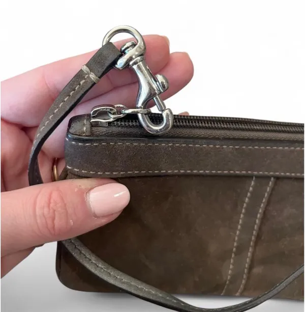 Coach Suede Leather Wristlet Brown - Image 3