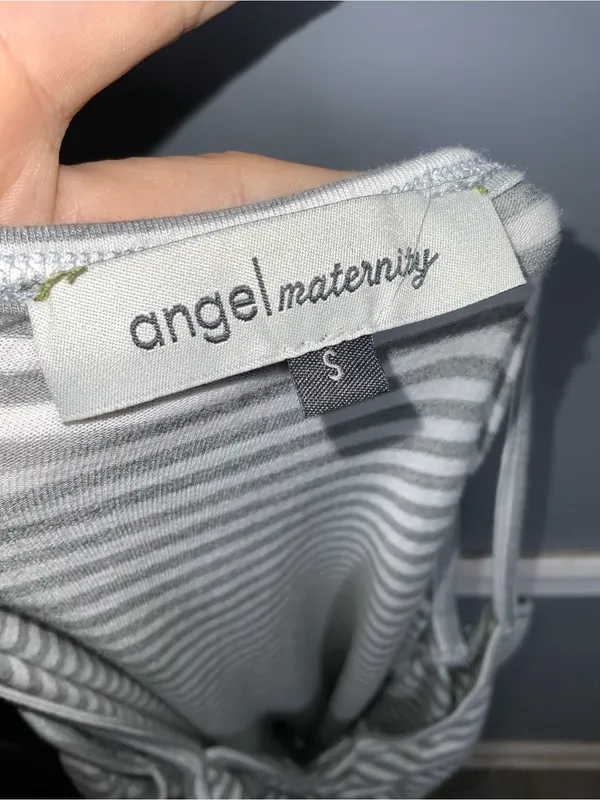 Angel Maternity Striped Spaghetti‑Strap Midi Dress in Gray and White Small - Image 6