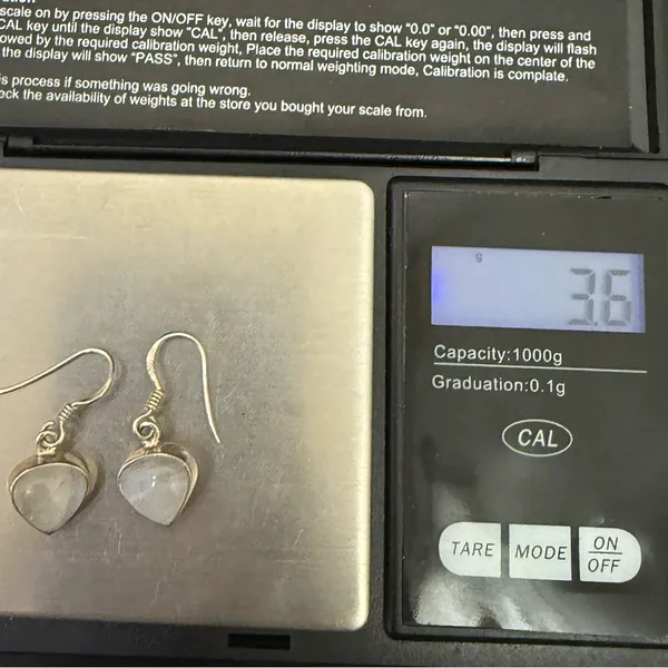 Vintage 925 Sterling Silver Small Heart Moonstone Drop Earrings 3.6g - Image 10