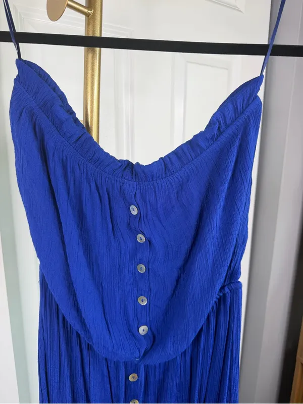 Bluivy Size L Royal Blue Strapless Button Front Maxi Dress - Image 3