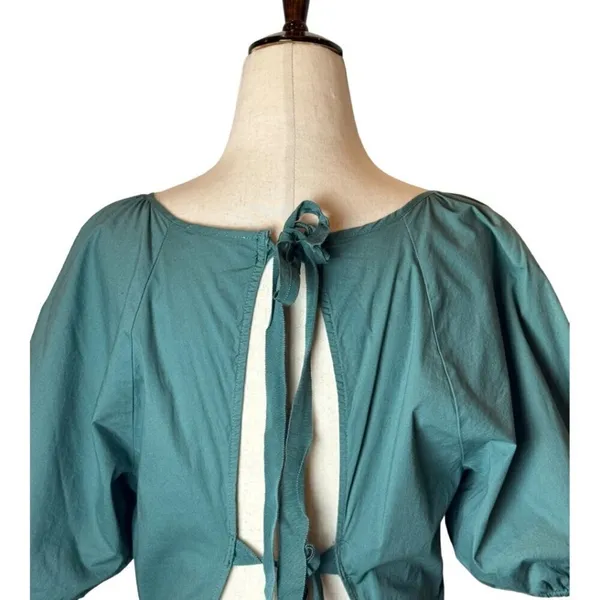Peter Som Collective Dress Womens 12 Green Puff Sleeve Tie Fit And Flare Mini‎ - Image 6