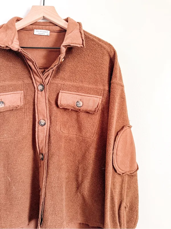 Shop Neighbor Button Front Shacket Brown Oversized Textured Jacket S/M - Image 3