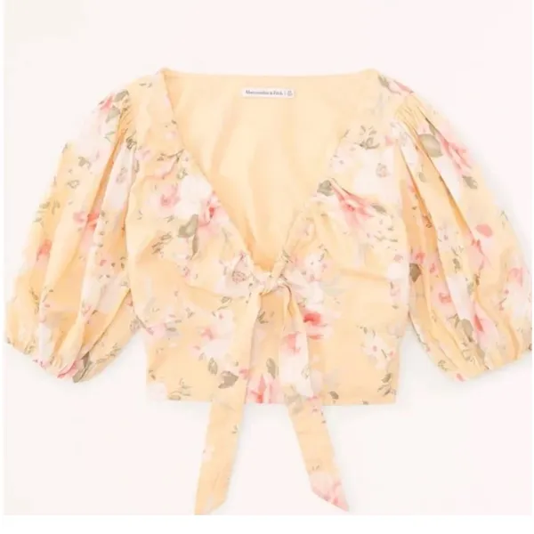 Abercrombie Tie-Front Puff Sleeve Top - Image 3