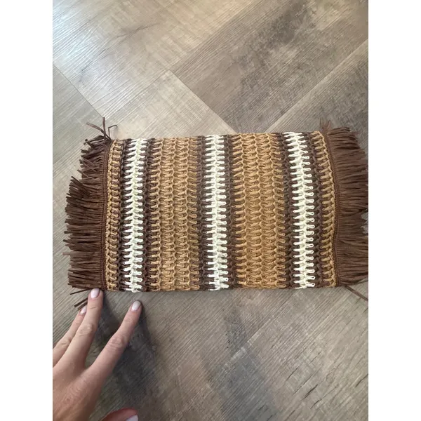 NWT Primadonna Collection Woven‎ Raffia Fringe Clutch – Marrone/Tan - Image 6
