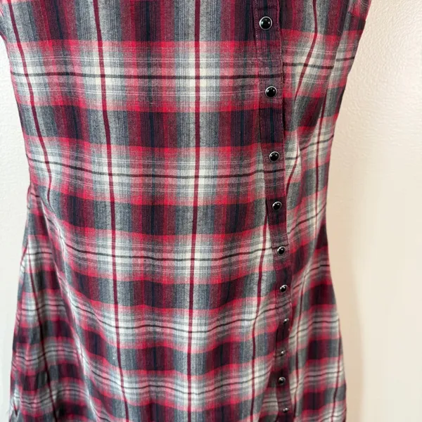 Kuhl Plaid Mini Dress Womens Med‎ Red Grunge Button Front Sleeveless schoolgir - Image 4