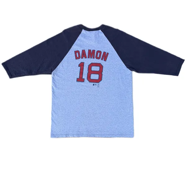 Vintage Lee Boston Red Sox MLB Baseball Johnny Damon 18 Grey Graphic T-shirt - Image 2