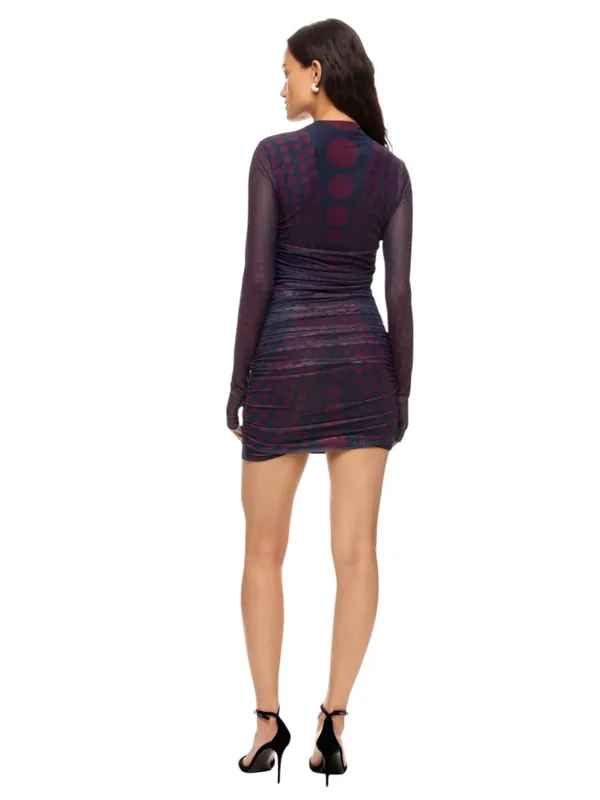 AFRM- Darcie Navy and Burgundy Dot Ruched Mini Dress Size S - Image 3