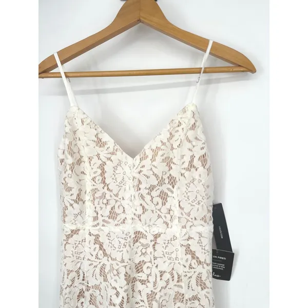 Lulus Midi Dress S White Lace Asymmetrical Hem Bridal Boho Ethereal Romantic - Image 8