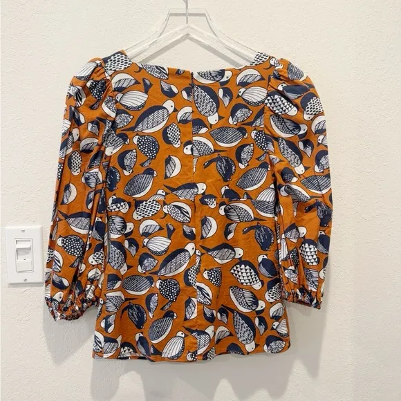 ANTHROPOLOGIE EVA FRANCO Tropical Birds‎ Blouse Sweetheart Neckline Puff Sleeve - Image 4