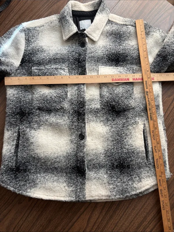 Weekend Los Angeles Medium Plaid Wool Shirt Jacket Shacket Black - Image 5