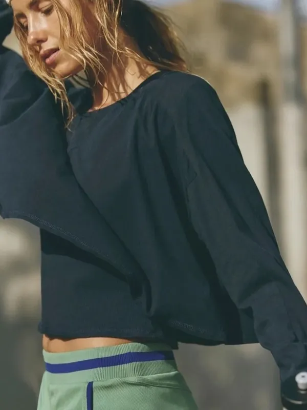 Free People Movement Stay With It Layer Long Sleeve Shirt in Navy Medium - Image 9