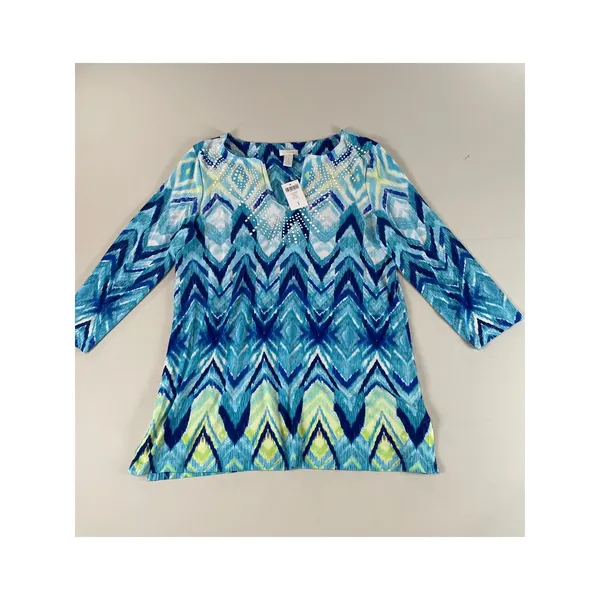 Chicos Aquatic Merge Blue Yellow Sequin Tunic Top Size 1 US Size M New With Tag - Image 2