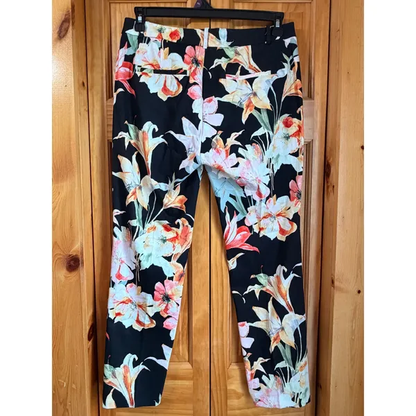 Zara Basic Floral Lily Print Trousers Black Orange Slim Ankle Pants Womens 8 - Image 5