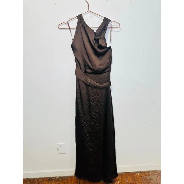 SACHIN & BABI Brown Sleeveless Tie Neck Banded Waist Kayla A-Line Gown Size 0 - Image 4
