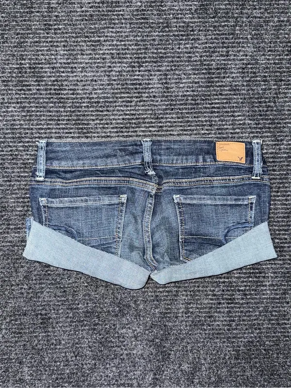 VTG Y2K American Eagle Ultra Low Rise Micro Mini Jean Shorts 2 Grunge Preppy - Image 2