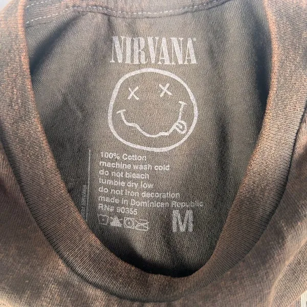 NIRVANA Brown Distressed Smiley Band Concert Cotton Tee Size M Unisex - Image 3