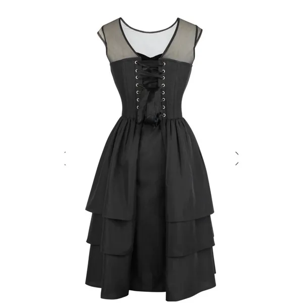 Corset story dress Black Tiered Mesh Size 38 Whimsy Goth - Image 3