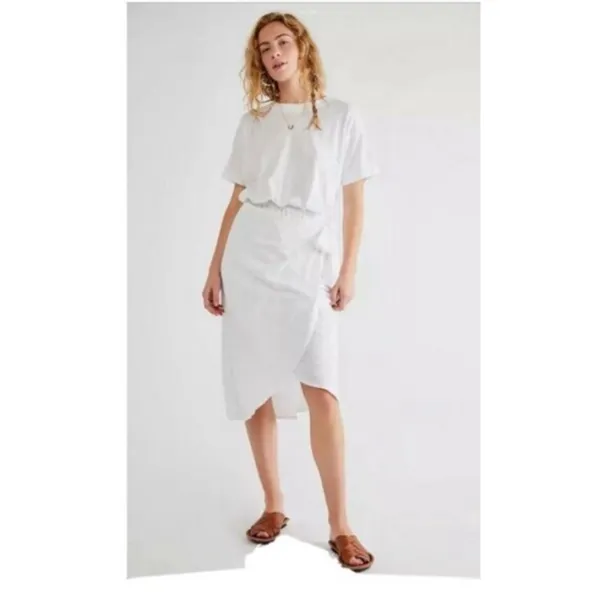 Free People Leila Midi Dress Size XS White Short Sleeve Tie‎ Waist - Image 8