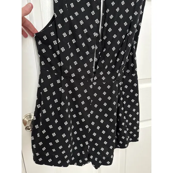 Free People Romper Ashley Black White Diamond Boxy Linen Blend XS - Image 8