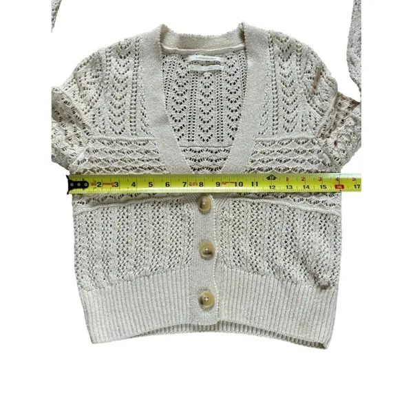 Anthropologie Pointelle Knit Cardigan Sweater Cream Cotton Open Knit Womens XS - Image 7
